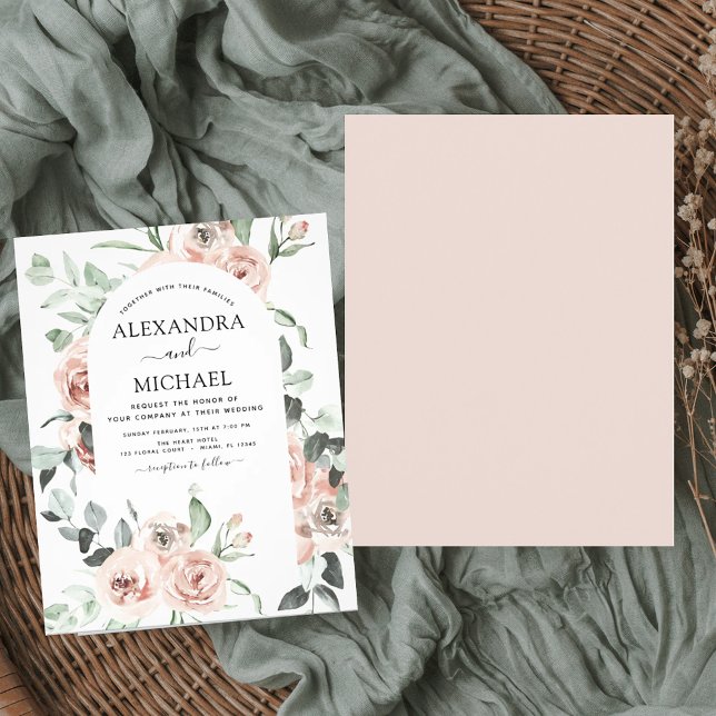 Flyer Invitaciones de boda con verde y rosa polvoriento  (Subido por el creador)