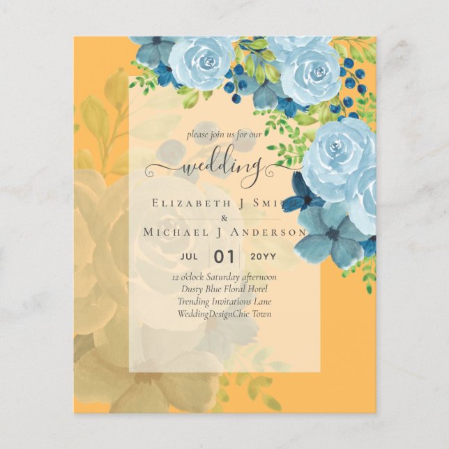 FLYER INVITACIONES DE BODA DE FLORES AZULES DOSTILES - P (Frente)