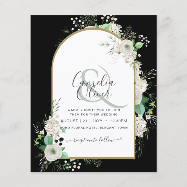 Flyer Invitaciones de boda de rosas blancas con arco de  (Frente)