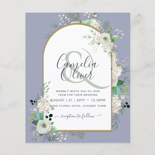 Flyer Invitaciones de boda de rosas blancas con arco de  (Frente)