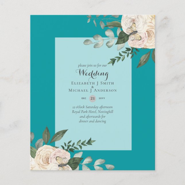 Flyer Invitaciones de boda de rosas blancas con el MENOR (Frente)