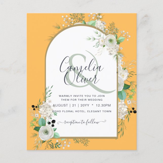 Flyer Invitaciones de boda de rosas blancas con el PRESU (Frente)