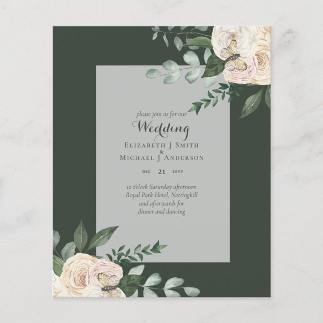 Flyer Invitaciones de Boda de Rosas Blancas con el PRESU (Frente)