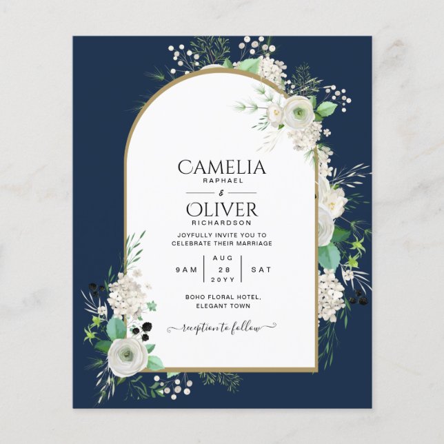 Flyer Invitaciones de boda de rosas blancas con el PRESU (Frente)