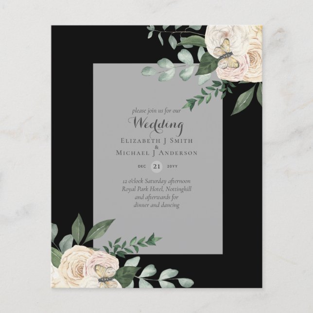 Flyer Invitaciones de boda de Rosas Blancas con el PRESU (Frente)