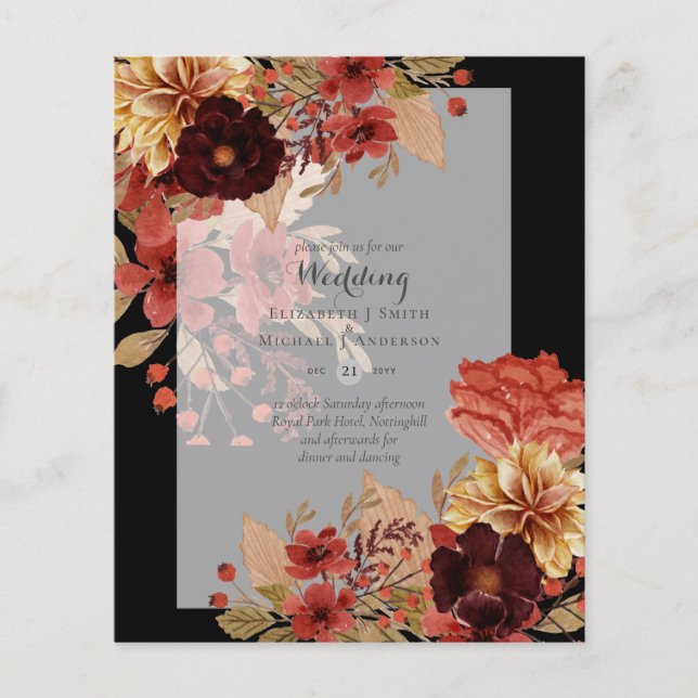 Flyer INVITACIONES DE BODA FLORALES BUDGET FALL - Dusky (Frente)