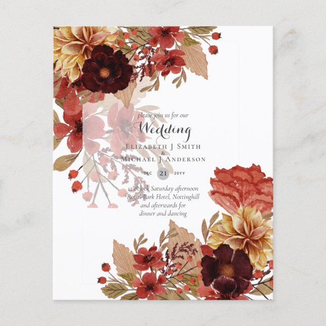 Flyer INVITACIONES DE BODA FLORALES BUDGET FALL - Dusky (Frente)