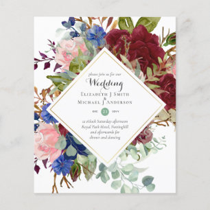 Flyer Invitaciones de boda florales de color burdeos nav