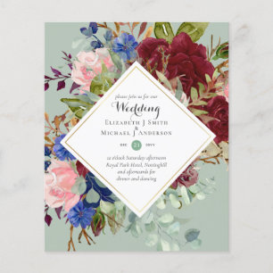 Flyer Invitaciones de boda florales de color burdeos nav