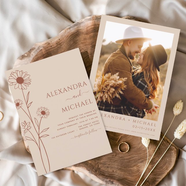 Flyer Invitaciones de boda florales modernas boho económ (Subido por el creador)