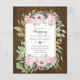 FLYER INVITACIONES DE BODA FLORALES ROSADAS CLARAS ECONÓ