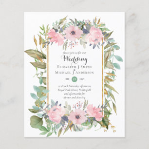 FLYER INVITACIONES DE BODA FLORALES ROSADAS CLARO ECONÓM