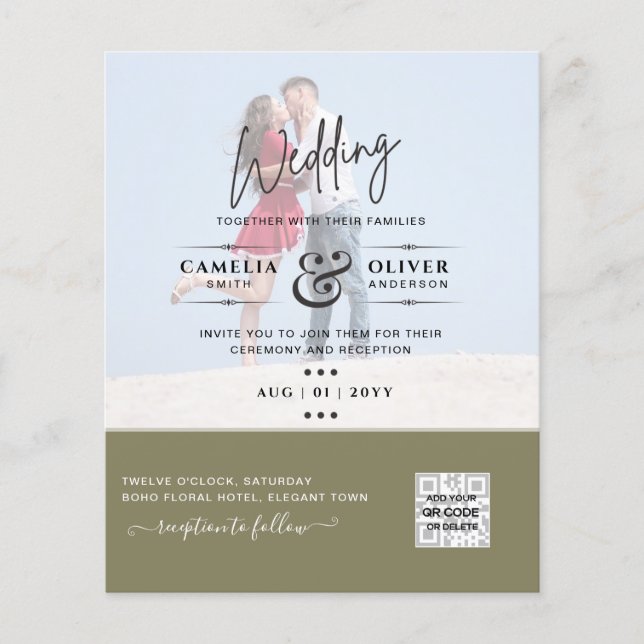 FLYER INVITACIONES DE BODAS CON CÓDIGO QR DE ESCANEO FOT (Frente)