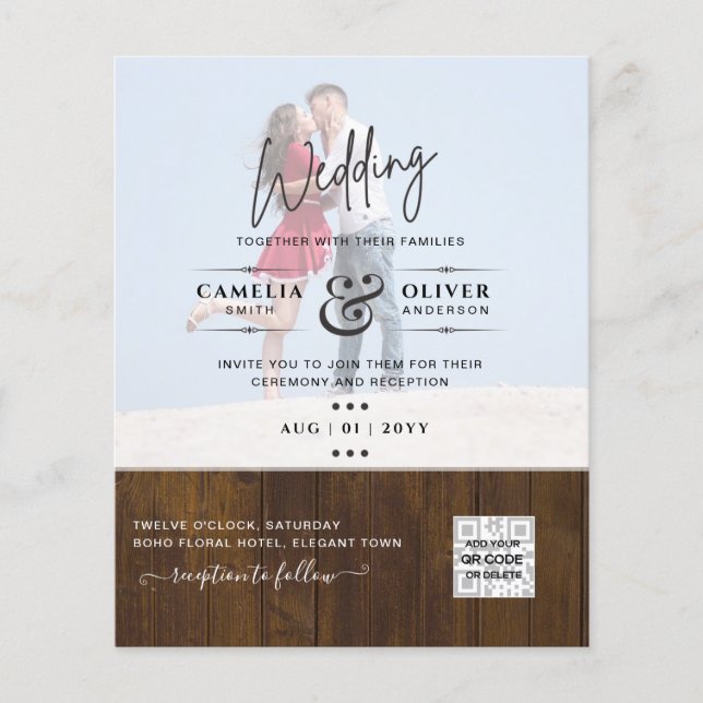 FLYER INVITACIONES DE BODAS CON CÓDIGO QR DE ESCANEO FOT (Frente)
