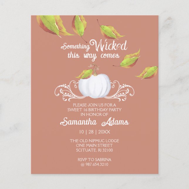 Flyer Invitaciones de Halloween Presupuestario Dulce 16  (Frente)