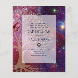 Flyer Invitaciones de MITZVAH BAR azul de la galaxia del