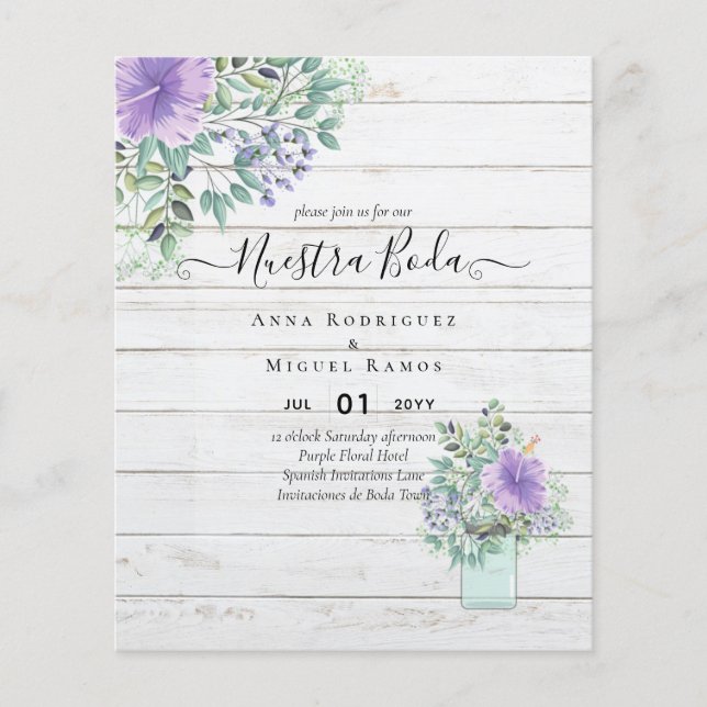 Flyer Invitaciones florales de Budget Nuestra Boda Purpl (Frente)