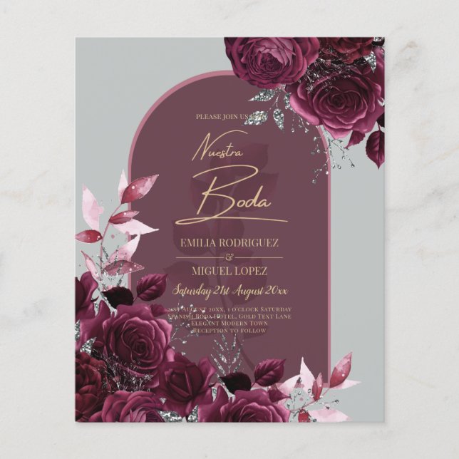 Flyer INVITACIONES NUESTRA BODA Wine Red Roses (Frente)