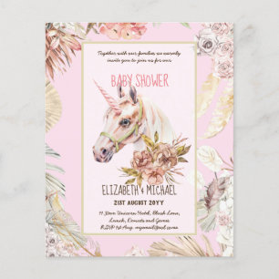 Flyer Invitaciones para Baby Shower de UNICORNIO BOHO ac