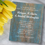 Flyer Invitaciones presupuestarias del Boda de madera az<br><div class="desc">Invitaciones a bodas económicas con un diseño rústico de madera. Las plantillas simples de texto en blanco tienen un texto de invitación casual. Las líneas principales son "Nos estamos casando. Por favor, sean parte de la celebración" y luego los primeros nombres están impresos en negrita. Todo el texto de la...</div>