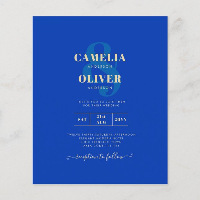 Flyer InVITADO de Boda Monocromática Azul Real (Frente)