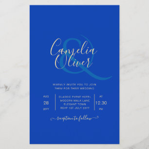 Flyer InVITADO de Boda Monocromática Azul Real