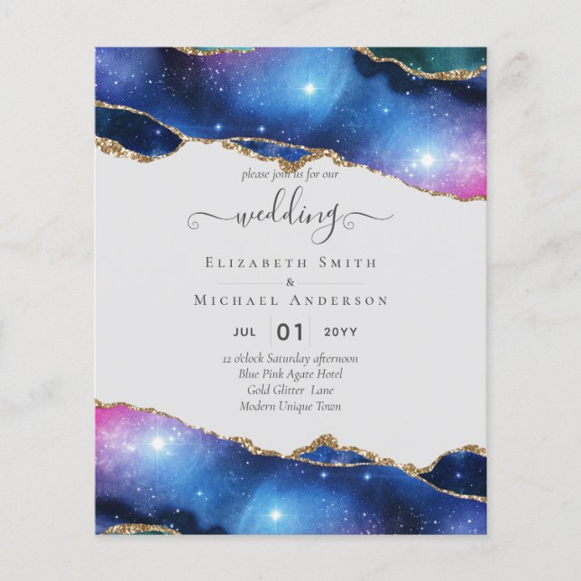 Flyer INVITADO DE LA Boda de Oro rosa Púrpura Azul AGATE (Frente)