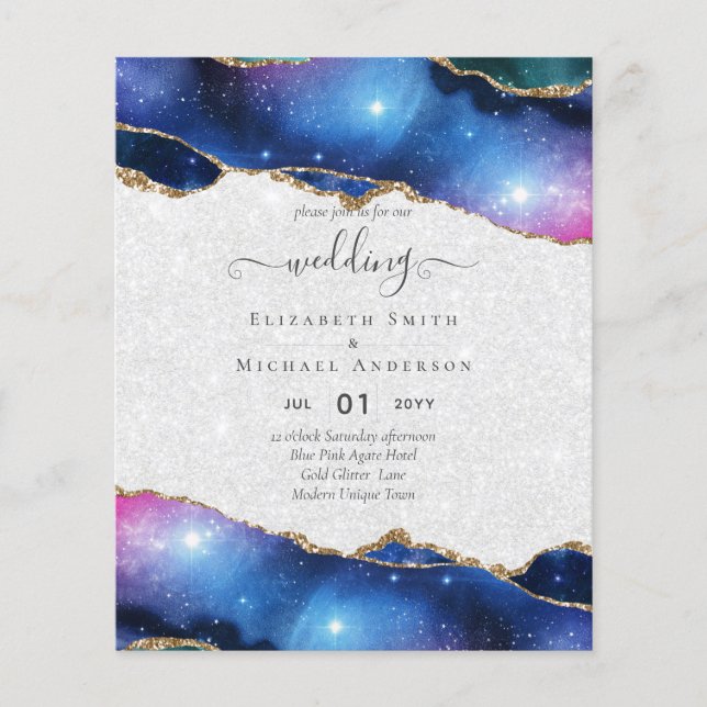 Flyer INVITADO DE LA Boda de Oro rosa Púrpura Azul AGATE (Frente)