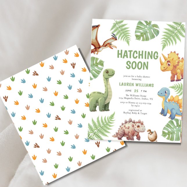 Flyer Invitan pronto a Baby Shower a que los dinosaurios (Subido por el creador)
