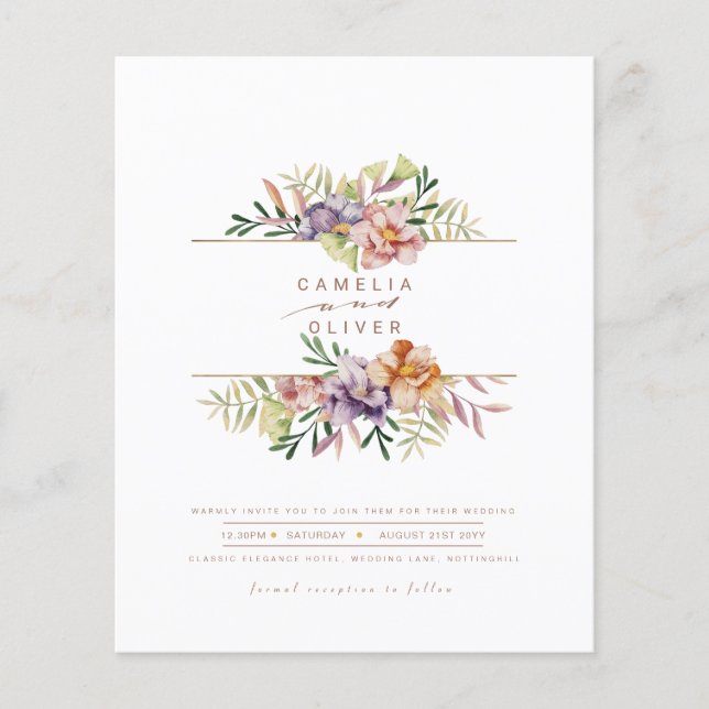 Flyer Invitar a la boda floral de verano de presupuesto  (Frente)