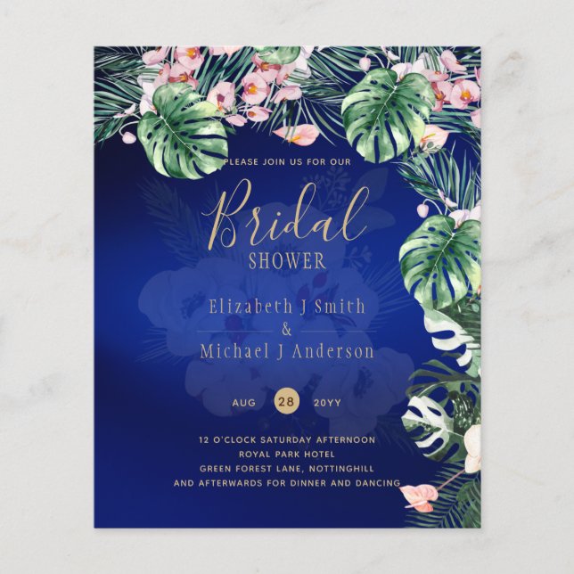 Flyer Isla Tropical Flores Azules Reales dejan Boda (Frente)
