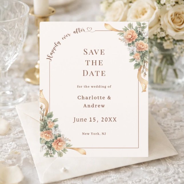 Flyer Ivory champagne florals wedding Save the Date (Subido por el creador)