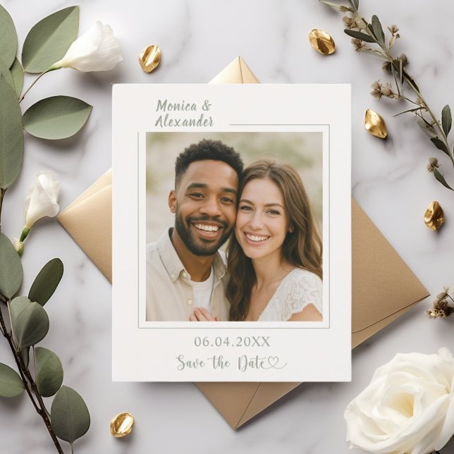 Flyer Ivory sage green photo wedding Save the Date (Subido por el creador)