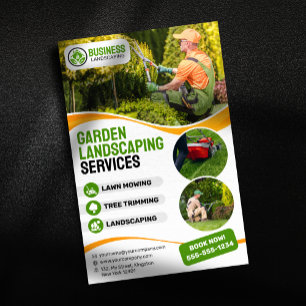 Flyer Jardinería y paisajismo verde y naranja de jardine