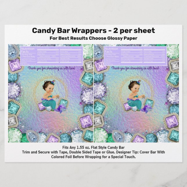 Flyer Jewel Mermaid Baby Shower Candy Bar Wrapper (Frente)