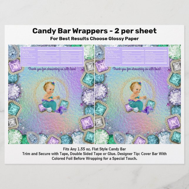 Flyer Jewel Mermaid Baby Shower Candy Bar Wrappers (Frente)