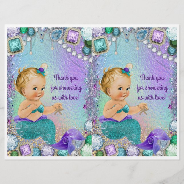 Flyer Jewel Mermaid Baby Shower DIY Decoraciones de bols (Frente)