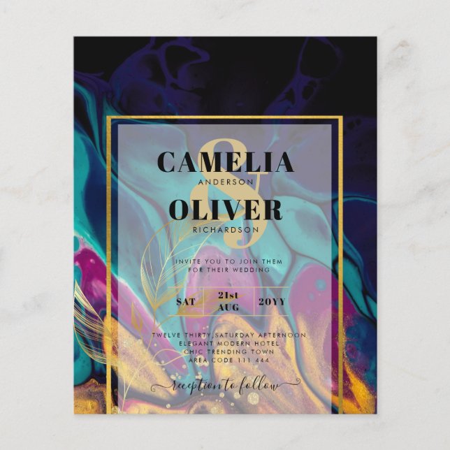 Flyer Jewel Tones BODA INK Plum Purple Marina Verde azul (Frente)