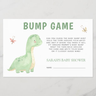 Flyer Juego Baby Shower Bump Cuece Dinosaurio Verde