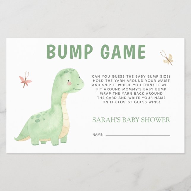 Flyer Juego Baby Shower Bump Cuece Dinosaurio Verde (Frente)