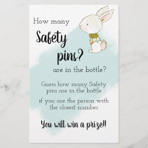 Flyer Juego Baby Shower Bunny - Pins de seguridad