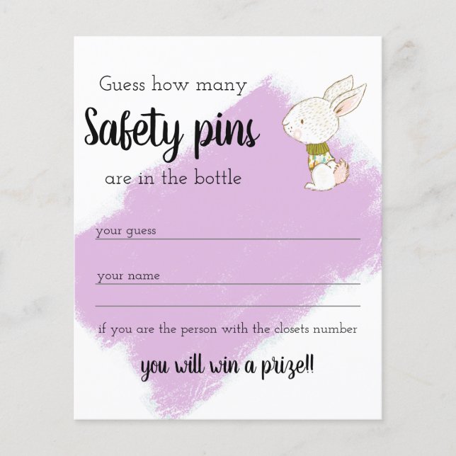 Flyer Juego Baby Shower Bunny - Pins de seguridad (Frente)