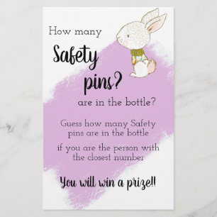 Flyer Juego Baby Shower Bunny - Pins de seguridad