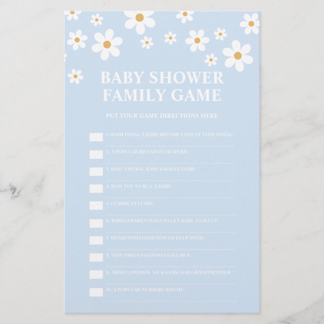 Flyer Juego Daisy Baby Shower (Frente)