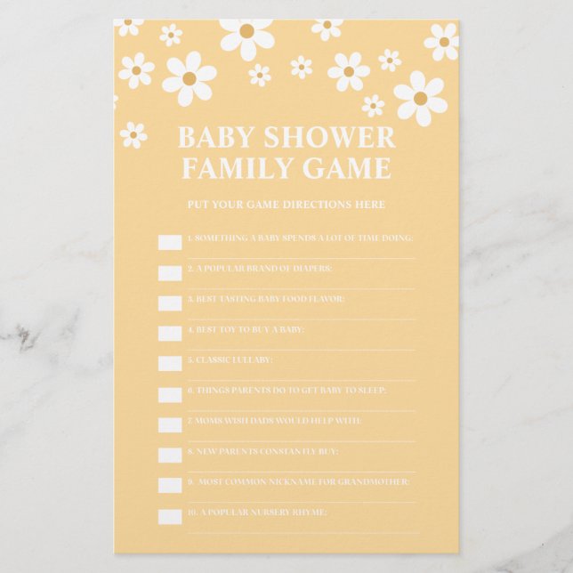 Flyer Juego Daisy Baby Shower (Frente)