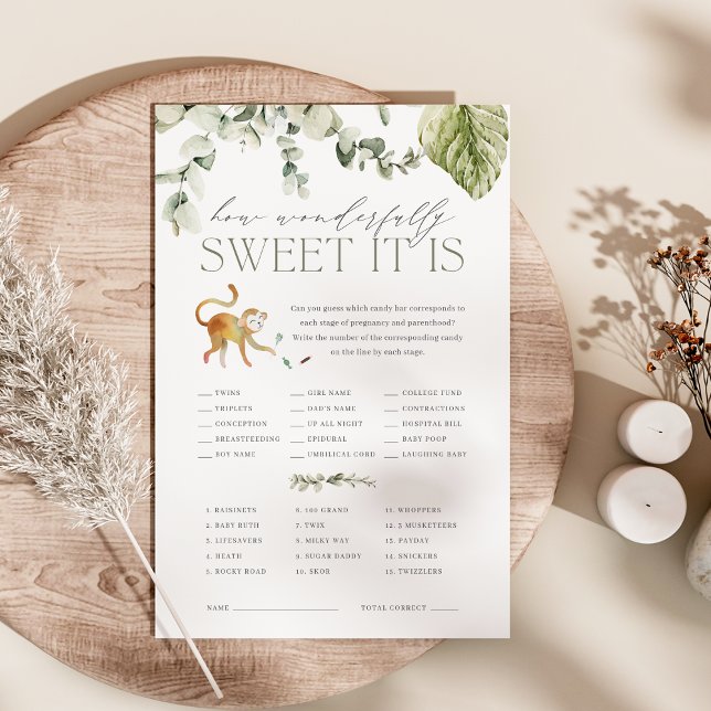 Flyer Juego de adivinanzas en Baby Shower de Boho Jungle (Professionally printed baby shower candy guessing game)