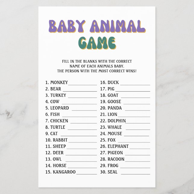 Flyer Juego de animales para bebés Hippie Retro Baby Sho (Frente)