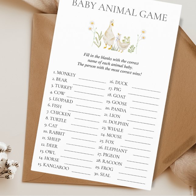 Flyer Juego de animales para bebés "Silly Goose" Baby Sh (Baby Animal Game Baby Shower Silly Goose Fun Budget Aesthetic)