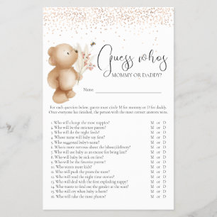 Flyer Juego de baby shower 'Adivina quién' de Oso y Abej