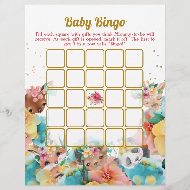 Flyer Juego de Baby Shower "Animal Baby Bingo" Y "Name R (Frente)